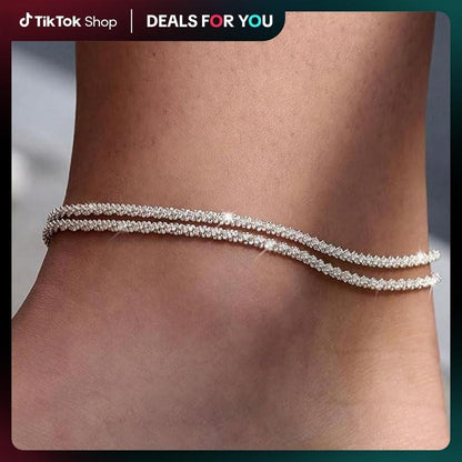 Fashion Multi-Layer Waterproof Women'S Adjustable Ankle Bracelet Gold and Silver Optional