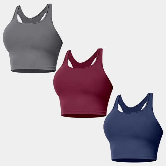 【LOCAL SHIPPING】2026 New Racerback Crop Tank Top - Scoop Neck Built-In Shelf Bra with Removable Pads & Breathable Mesh Back – Women’S Yoga Activewear for Gym Running Training