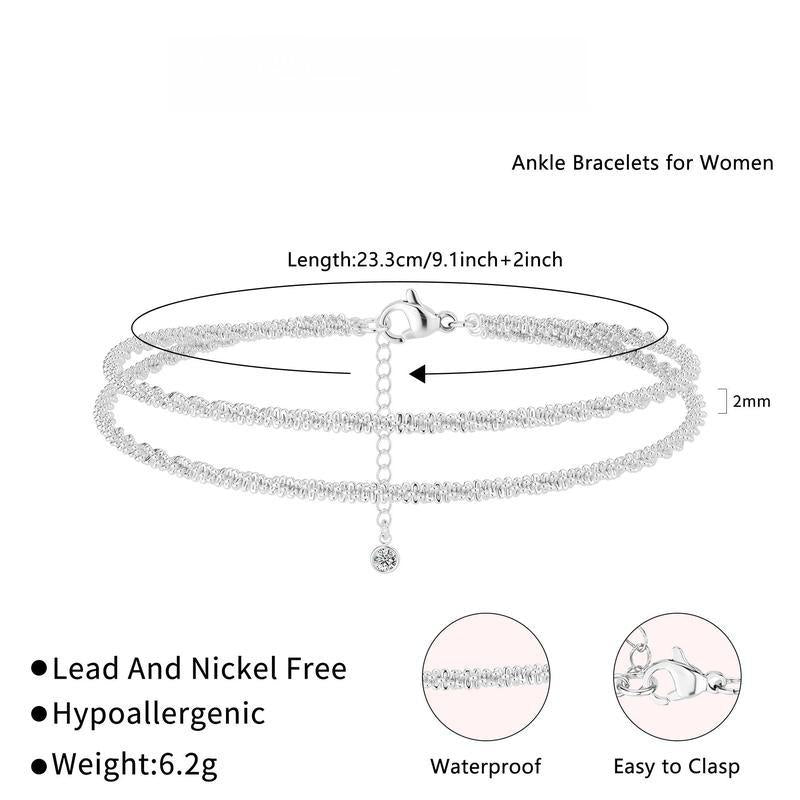 Fashion Multi-Layer Waterproof Women'S Adjustable Ankle Bracelet Gold and Silver Optional