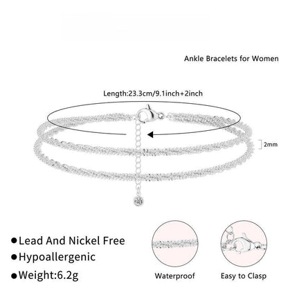 Fashion Multi-Layer Waterproof Women'S Adjustable Ankle Bracelet Gold and Silver Optional