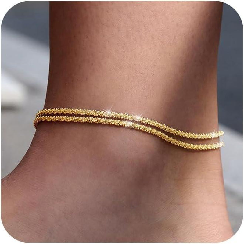Fashion Multi-Layer Waterproof Women'S Adjustable Ankle Bracelet Gold and Silver Optional
